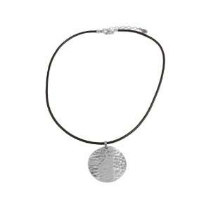  Barse Sterling Silver Hammered Disc Leather Necklace 