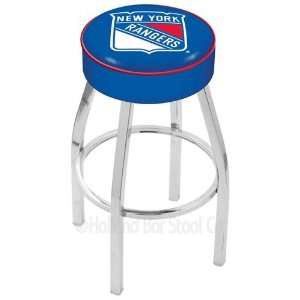 New York Rangers Logo Chrome Swivel Bar Stool Base with 4 Cushion Seat 
