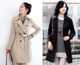 New Korean Womens Double Breasted Long Trench Coat 0783  