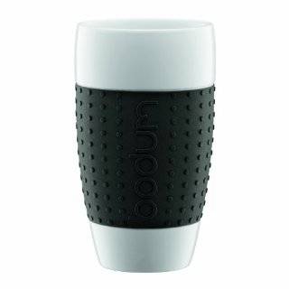 Bodum 17 Ounce Pavina Porcelain Cups with Silicone Grip, Black, Set of 