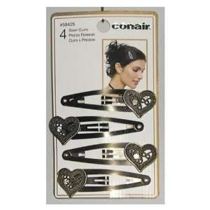  CONAIR 4 Piece Heart With Stone Snap Clips Sold in packs 