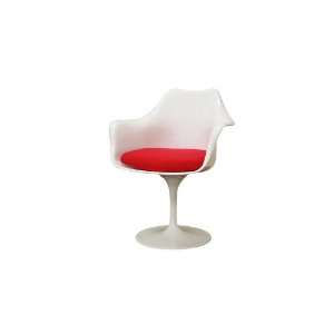  Cyma White Plastic Mid Century Arm Chair with Red Fabric 