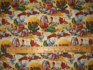 100% Cotton Fabric BTY 45 Chicks Water Can Rooster Hay  