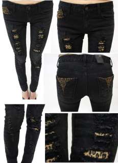 LEOPARD BLACK ripped skinny jeans 25 26 27 28 29 30  