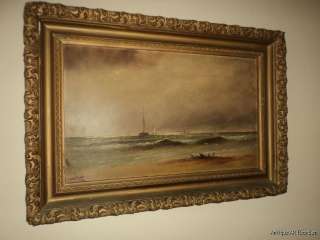 ANTIQUE 19C SEASCAPE Marine Original Oil Painting Signed A.C. S 