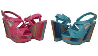   Fuchsia Multi color Booster 04 Printed Wedge Platform Sandals 5.5 10