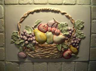 Handpainted Stone Fruit Basket Mural Backsplash Tile  