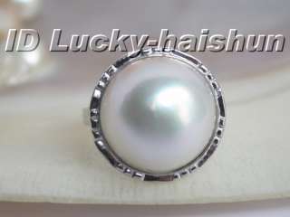 AAA natural white South Sea Mabe Pearls Rings #8  