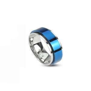  Stainless 2 Tone Double Layered Ring with Electric Blue IP Spinning 