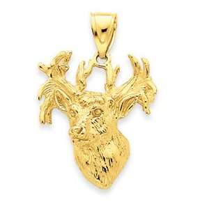  14k Yellow Gold Deer Head with Antlers Pendant Jewelry