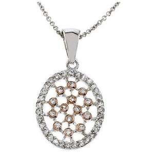   Silver and Rose Gold Overlay Cubic Zirconia Lattice Necklace Jewelry