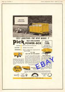 1953 PICK POWER BOX FORAGE WAGON AD SILAGE WEST BEND WI  