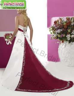 High quality White Wedding Dresses Silvery Embroidery Red trim Bridal 