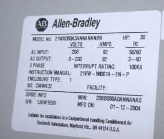 Allen Bradley PowerFlex 700 20BB080ANNANA0 vfd 30 HP  