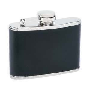New Maxam 4oz Stainless Steel Flask With Black Faux Leather Wrap 