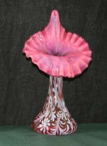 Beautiful Fenton Rose Opalescent Cranberry Glass 11.25 Vase Daisy 