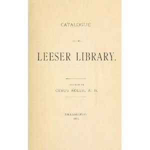  Catalogue Of The Leeser Library Isaac Leeser Books