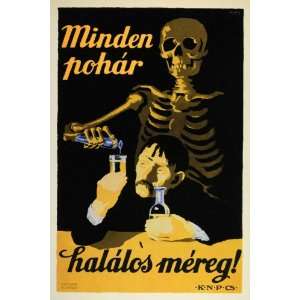 1959 Poster Death Alcoholism Hungarian Soviet Republic   Original Mini 