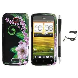 Black Green Pink Flower Design Protector Hard Cover Case for HTC One X 