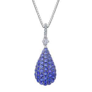 18K White Gold Septermber Birth Stone Blue Sapphire And Round Diamond 