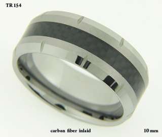 Tungsten Carbide Band Carbon Fiber Ring Silver & Black  
