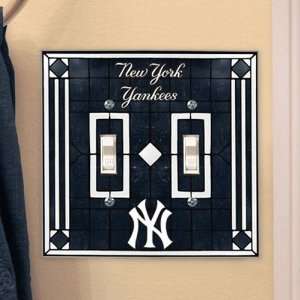  New York Yankees Black Art Glass Double Switch Plate Cover 