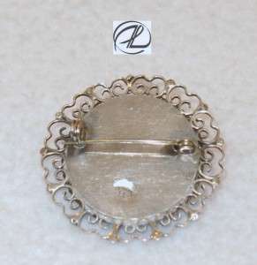 Brooch Pin Sterling Silver Vintage Black Round Large Pierce Work 