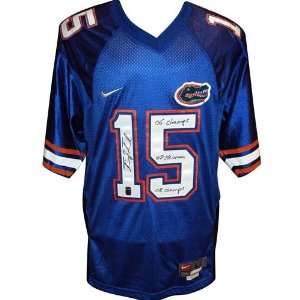 Tim Tebow Autographed Florida Gators (Blue #15) Jersey w/ 06 Champs 