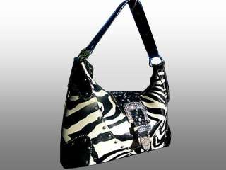 Rhinestone Belt Buckle Zebra Purse Hobo Handbag Bag  