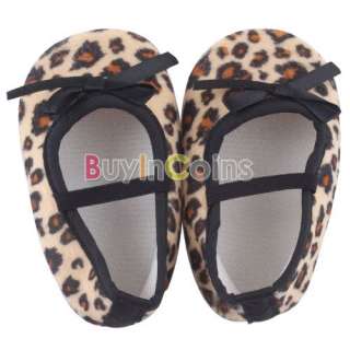 Newborn Infant Leopard Brown Bow Baby Soft Crib Shoes  