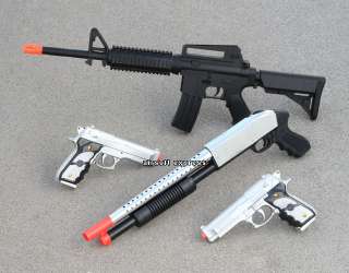 New Lot 4 Airsoft Combo M16 Rifle Shotgun Beretta Pistol Spring Guns w 