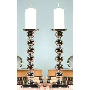   16 Silver Ball Pillar/Taper Candle Holder, Set of 2