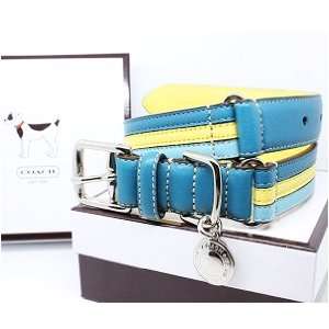  COACH Striped Multicolor Leather Collar with Engraveable 