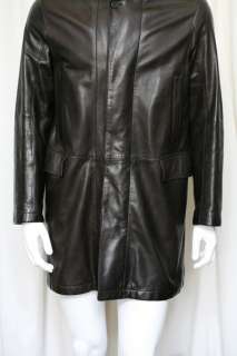 PRADA Mens Dark Brown Long 3/4 Length Leather Zip+Button Down Coat 