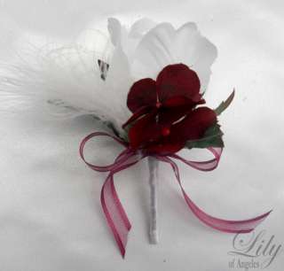   Bride Bouquet Groom Boutonniere Flowers BURGUNDY WHITE LILY  