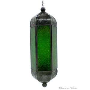  Bronze Hanging Green Glass Moroccan Lantern Candle Lamp 