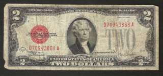 1928 F___$2.00 TWO DOLLAR BILL OLD US NOTE  