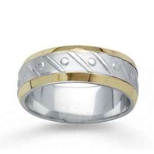  14k Two Tone Gold Fine Harmony Hand Carved Wedding Band Jewelry