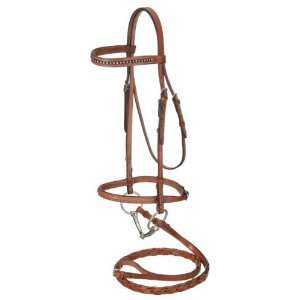  ENGLISH LEATHER Chestnut Raised Snaffle Bridle with Blue 