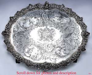 INCREDIBLE EARLY VICTORIAN HUGE SILVER TRAY HAND ENGRAVED/CHASED 