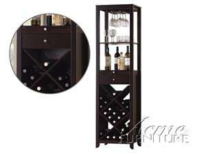 Espresso finish wood bar cabinet with wine glass and bottle storage 