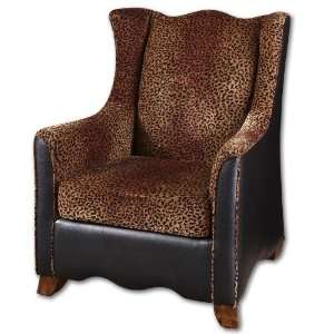   High Back Armchair in Natural Brown and Black Print