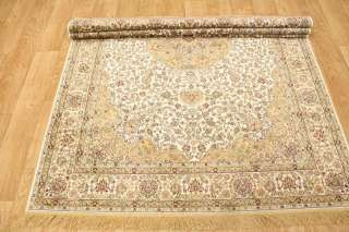  Ivory 100% Silk Gum Ghom Persian Oriental Area Rug Carpet 5x8  