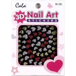   3D Nail Art Stickers x2 Packs Glitter Hearts #86285 + Aviva Nail File