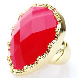   Bulky Tear Shape Ring with Ajustable Band in Gold Red Fuschia Tones