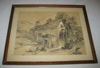 ANTIQUE FARM GRIST MILL WATER WHEEL WASH DAY DRAWING  