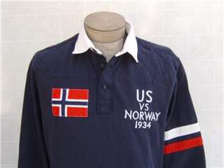   Mens Rugby Navy Blue M Shirt Jacket US Norway Flag Twill White  