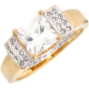  10k Two tone Gold Square CZ Engagement Ring with Pretty 