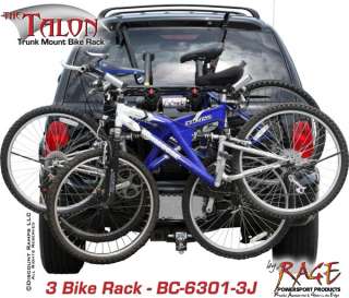 Trunk mount bike rack carrying three bikes