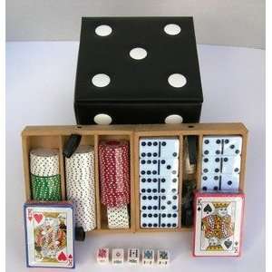  Dice Box with Poker Playing Cards Checkers Dominoes Toys 